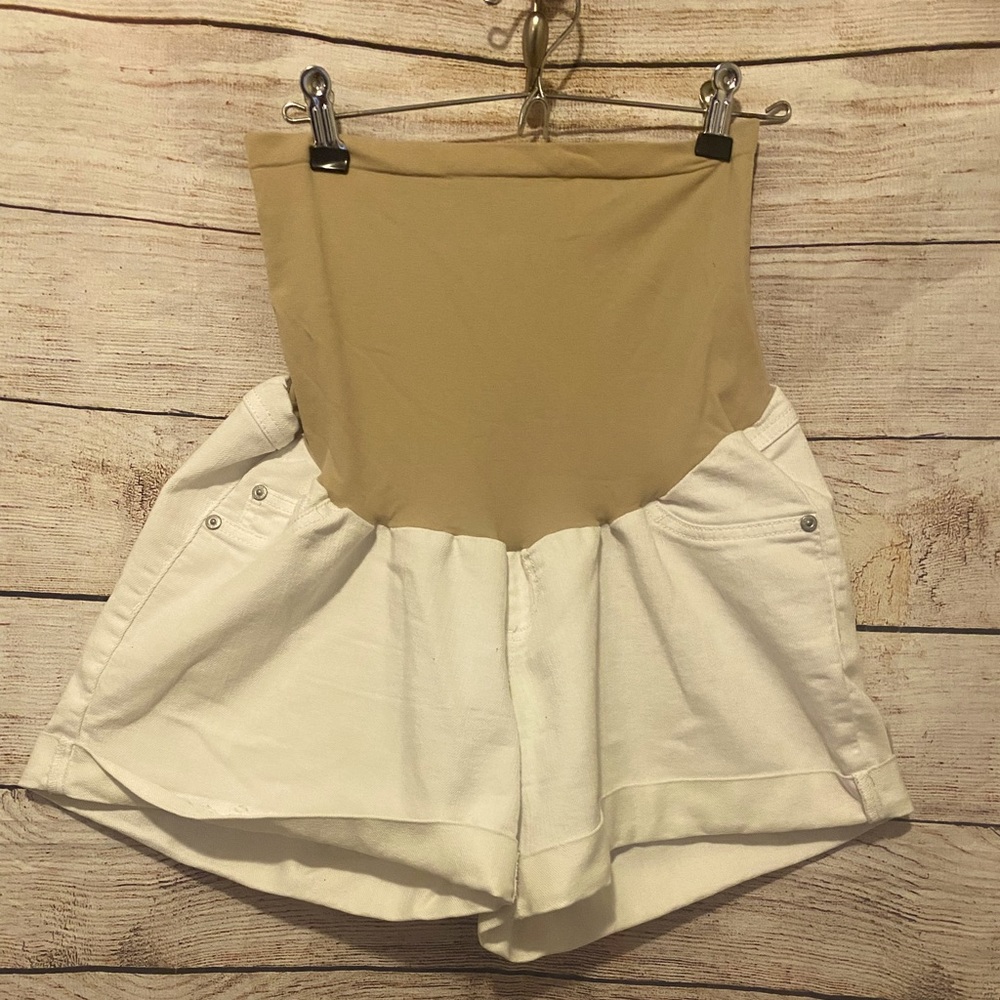 White Denim Maternity Shorts